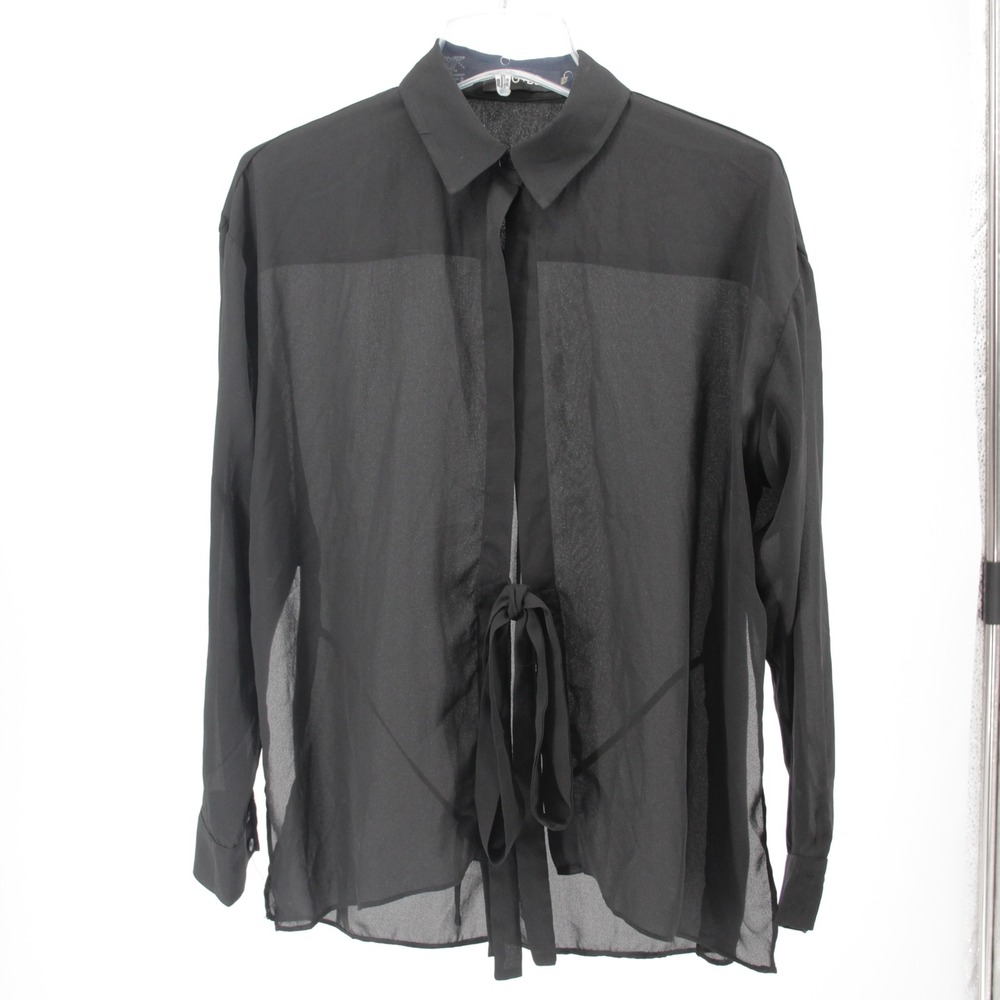 DO+BE Women's Black Sheer Tie Front Button Up Blouse Size S